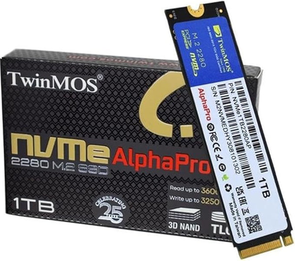 Twin Mouse Alpha Pro M2 2280 SSD Hard Drive, 1TB | TLC 3D NAND | 1000 TB or 900 GB/day