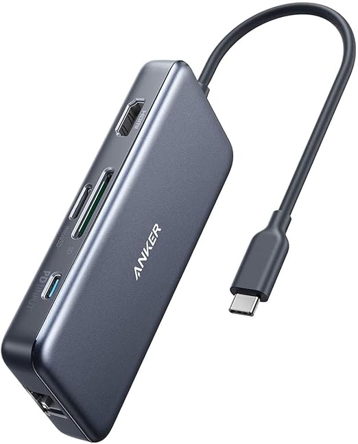 Anker USB C Hub, 7-in-1 USB C Adapter, with 4K USB C to HDMI, microSD/SD Card Reader, 3 USB 3.0 Ports, with 60W Power Delivery for MacBook Pro, ChromeBook, XPS, Galaxy S9/S8, and More