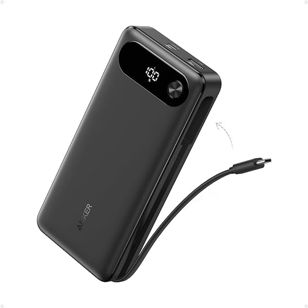 Portable Power Bank 20000mAh with Built-in USB-C Cable and 87W Fast Charging Battery and 2-and-1-A, for Laptop Dell, HP, MacBook, iPhone 15 14 Samsung Switch and More Anker Black