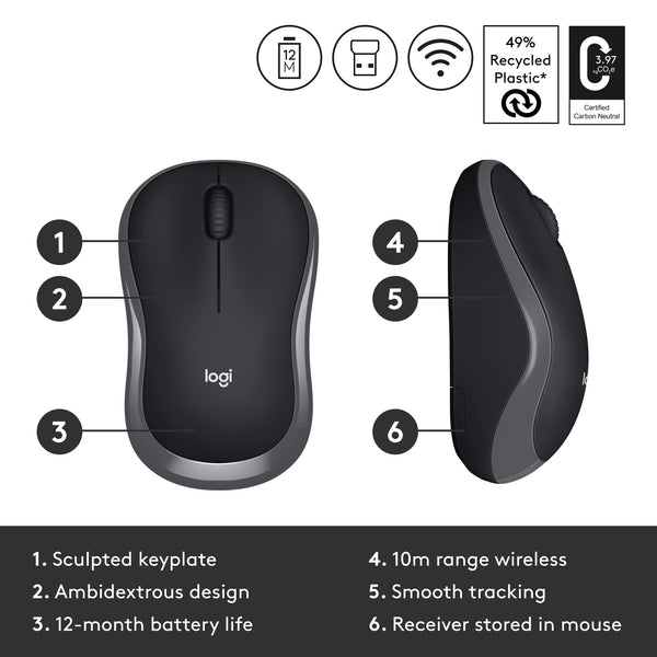 Logitech M186 Wireless Mouse, 2.4GHz with USB Mini Receiver