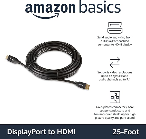 Amazon Basics DisplayPort to HDMI  25 Feet/7.6 m