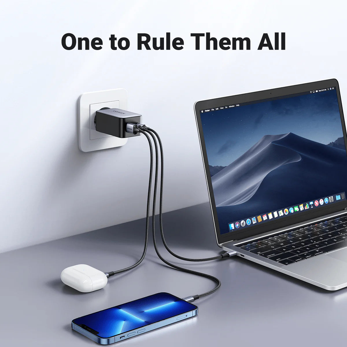 Charger UGREEN 65W Gan Fast Charger 3 port USB-C Charger , 2 Type -C a ...
